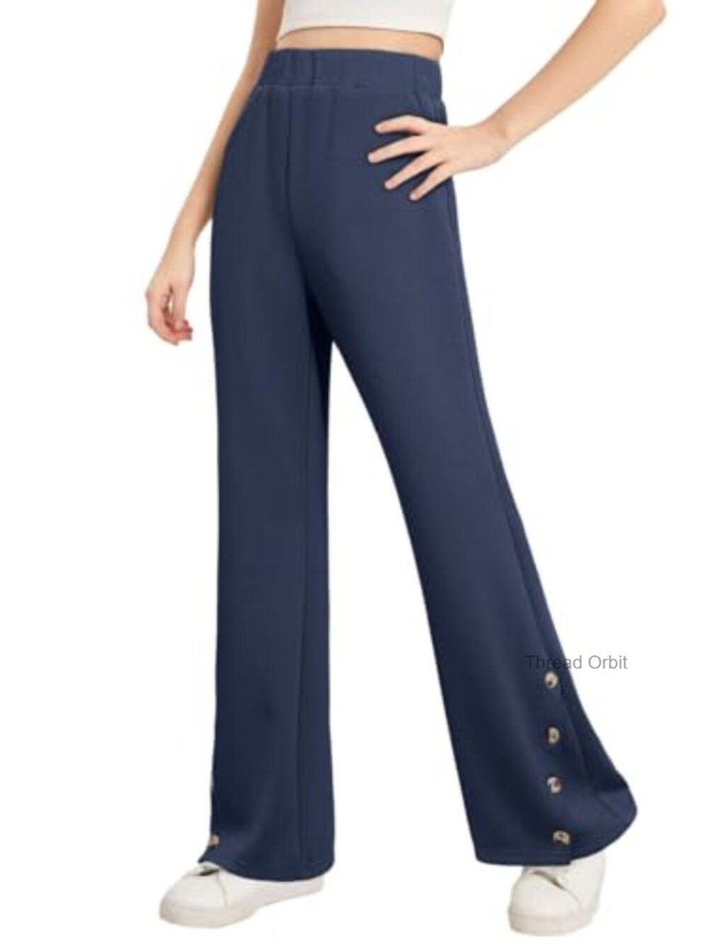 Girls Flare Leggings Uniform Pants Bell Bottoms Elastic High Waist Buttoned Leg